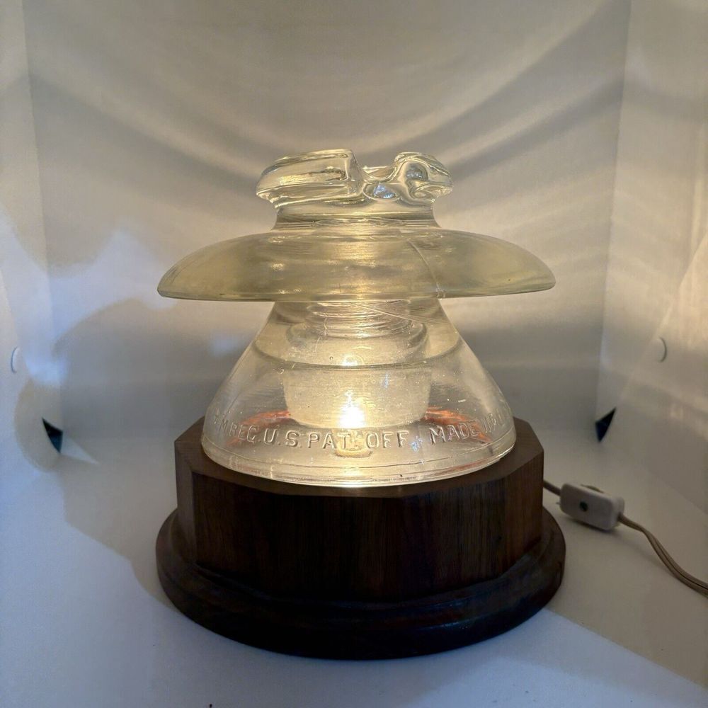 Vintage Corning Pyrex Lamp Leviton 271 120V 7W Single‎ Bulb Wooden Base USA
